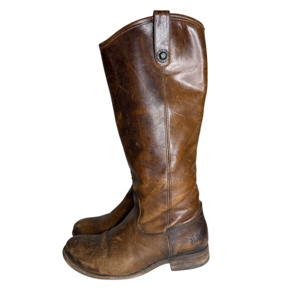 Frye Melissa Button Pull On Boots Womens Size 7 B Brown Tall Distressed Leather - Picture 1 of 8